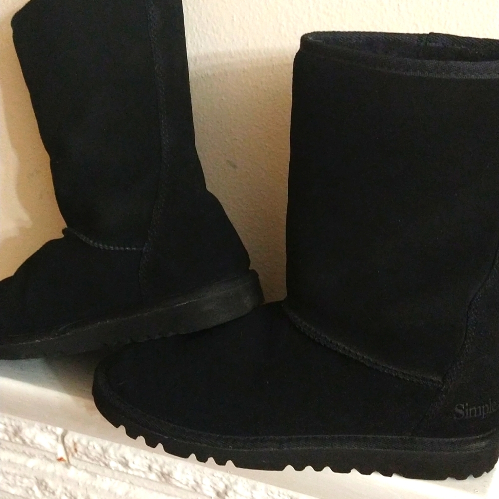 Simple Sheep Mid Calf Shearling Lined Suede Boots